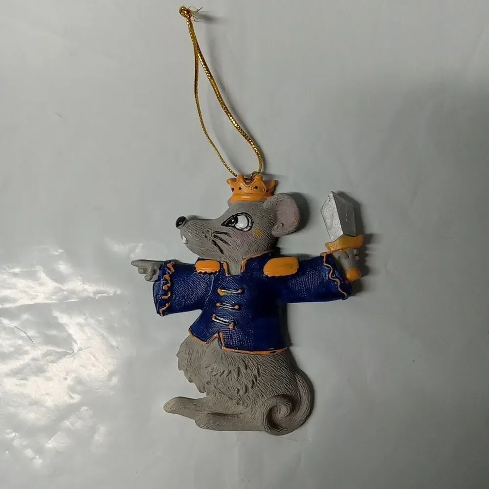 Rat Ornament  With Blue Shirt And Crown  3.5 Inches
